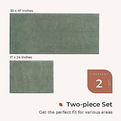 FRESHMINT Chenille Bath Rugs Set 2 Pieces, Sage Green, 17''x24''+20''x47''