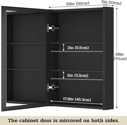Spliceable Modular Bathroom Medicine Cabinet with Soft Close Doors with Glass on Both Sides, Reversible Wall Mounted Mirror (28" L x 20" W)