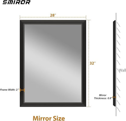 SMIROR 28x32 Matte Black Bathroom Vanity Mirror for Over Sink | Metal Wide Frame, Rectangle, Right- Angle Corner, Anti-Rust, Horizontally or Vertically Wall- Mounted for Home Remodel