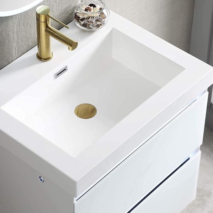 Blossom LED Lighted 24 inch Bathroom Vanity with Sink | Wall Mounted Floating Bathroom Vanity with Dimmable LED Lights | Modern Floating Design for Bathrooms | 36" w/Acrylic Sink, Calacatta White