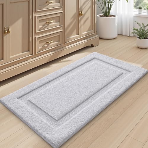 LUMI Large Bathroom Rugs Soft Absorbent, Non Slip Bath Mat 24x43, White