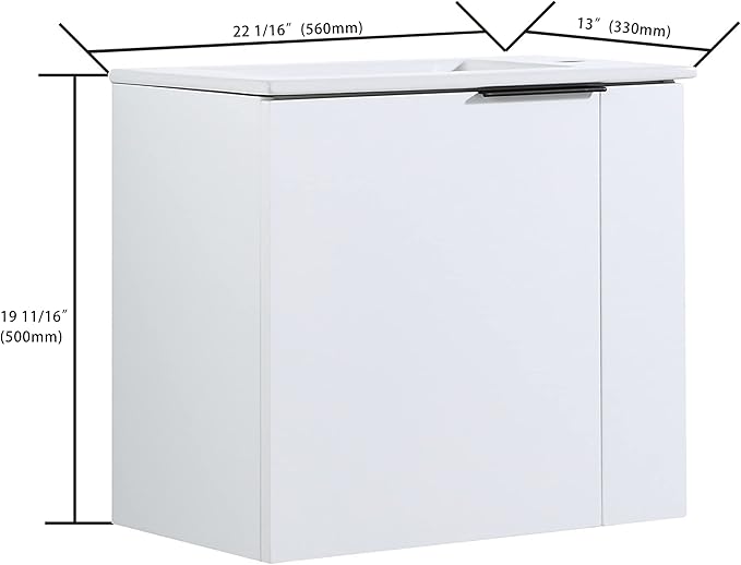 22" Floating Bathroom Vanity with Sink, Wall Mounted for Small Bathrooms, Soft-Close Door Cabinet with White Ceramic Basin & Waterproof Plywood, Modern Space Saving Vanity for Apartment