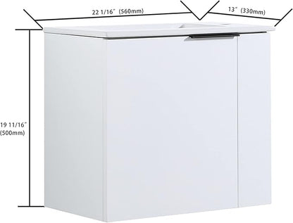 22" Floating Bathroom Vanity with Sink, Wall Mounted for Small Bathrooms, Soft-Close Door Cabinet with White Ceramic Basin & Waterproof Plywood, Modern Space Saving Vanity for Apartment