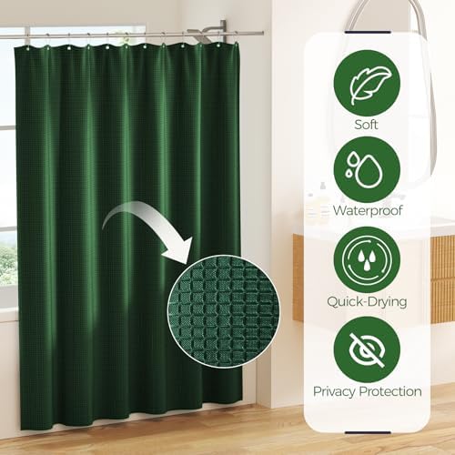 Green Bathroom Accessories Set - Bathroom Set with Shower Curtain and Rugs, Trash Can, Toilet Brush with Holder, Soap Dispenser, Toothbrush and Toothpaste Holder, Cup, Soap Dish, Qtip Holders, Hooks