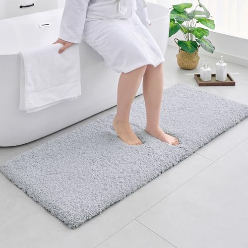 Disolla Bathrom Runner Rug 24x70 - Extra Large Soft Plush Bath Mat, Thick Long Non-Slip Shaggy Floor Mat, Ultra-Absorbent for Master Bathroom Vanity, Silver Grey