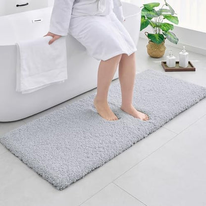 Disolla Bathrom Runner Rug 24x70 - Extra Large Soft Plush Bath Mat, Thick Long Non-Slip Shaggy Floor Mat, Ultra-Absorbent for Master Bathroom Vanity, Silver Grey