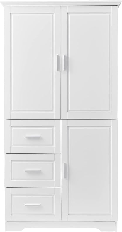 Merax 62.2" Pantry Cabinet with Three Doors & Three Drawers, Adjustable Shelves Storage Cupboard for Kitchen/Dining Room/Bathroom, White