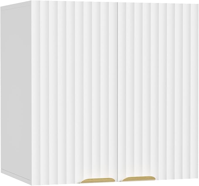 ChooChoo Bathroom Wall Cabinet, Laundry Room Cabinet with 2 Fluted Doors | Kitchen Storage Cupboard Cabinet with Adjustable Shelf, Fluted Wall-Mounted Medicine Cabinet for Kitchen, Garage, White