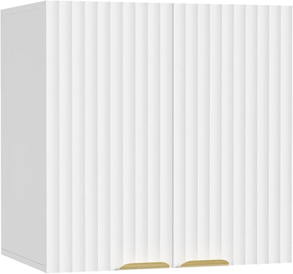 ChooChoo Bathroom Wall Cabinet, Laundry Room Cabinet with 2 Fluted Doors | Kitchen Storage Cupboard Cabinet with Adjustable Shelf, Fluted Wall-Mounted Medicine Cabinet for Kitchen, Garage, White