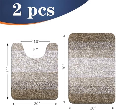OLANLY Micorfiber Bathroom Rug Set 2 Piece, 30"x20"+U-Shaped 24"x20"