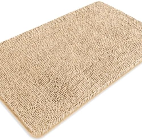 Ivory Cream Bathroom Rugs – Absorbent and Washable Bath Mat, Non-Slip, Thick Soft Chenille Bath Rugs for Bathroom Floor, Shower, Sink - 26" x 44"