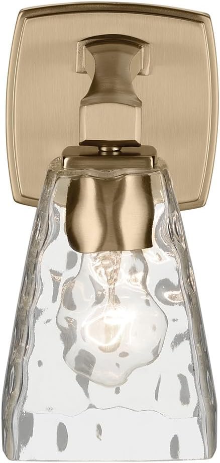 Kichler Marant 5" 1-Light Wall Sconce with Clear Water Glass in Champagne Bronze, for Bathroom, Powder Room and Hallway, (5" W x 9.5" H), 55214CPZWTR