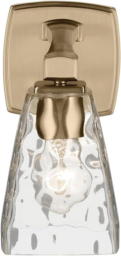 Kichler Marant 5" 1-Light Wall Sconce with Clear Water Glass in Champagne Bronze, for Bathroom, Powder Room and Hallway, (5" W x 9.5" H), 55214CPZWTR
