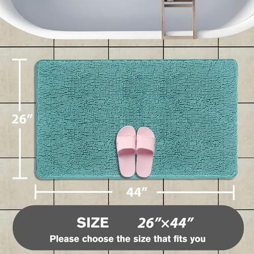 Teal Bathroom Rugs – Absorbent and Washable Bath Mat, Non-Slip, Thick Soft Chenille Bath Rugs for Bathroom Floor, Shower, Sink - 26" x 44"