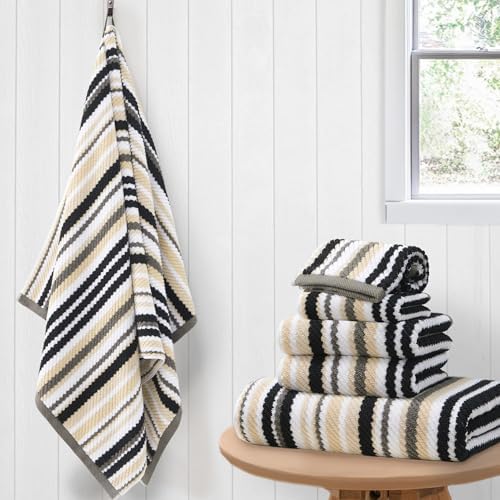 VOOVA & MOVAS Striped Towels 6 Pack, 100% Cotton, Black