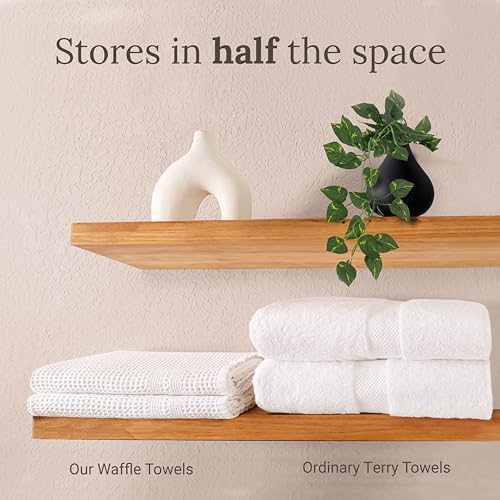 GILDEN TREE Waffle Towels for Bathroom, 100% Cotton Quick Dry Towel, Waffle Bath Towels Large, Absorbent Lightweight Travel Towel, Bath Towels Set of 2, Classic Style (Cream)