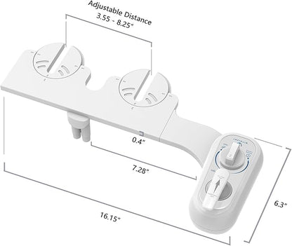 Left Hand Bidet Attachment for Toilet - Control Panel on Left Side - Self-Cleaning Dual Nozzle for Front and Rear Wash,Non-Electric Adjustable Water Pressure, Water Bidet Toilet Seat Attachment