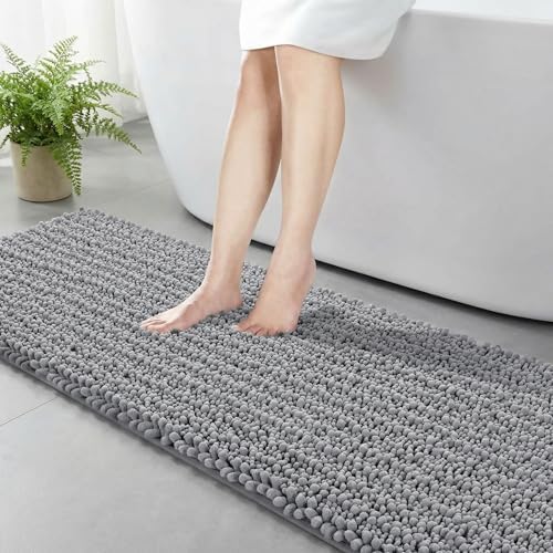 Disolla Grey Bathroom Runner Rug 24x70 Inch - Extra Long Chenille Bath Mat, Luxury Shaggy Plush Absorbent Rug, Non-Slip Large Runner for Floor and Laundry Room