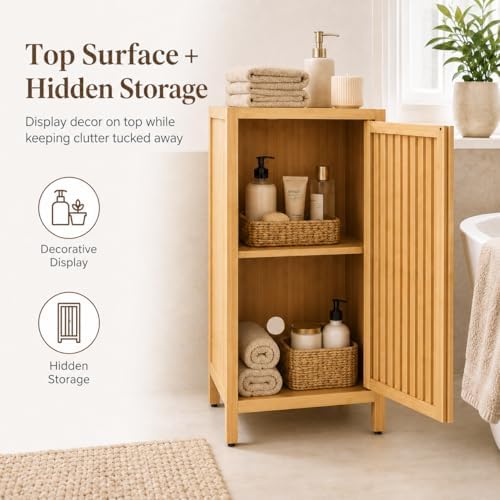 Bamboo Storage Cabinet, Freestanding Bathroom Floor Cabinet