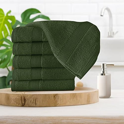 Belizzi Home Ultra Soft 6-Piece Hand Towel Set 16x28-100% Ringspun Cotton - Durable & Highly Absorbent Hand Towels - Ideal for use in Bathroom, Kitchen, Gym, Spa & General Cleaning - Olive Green