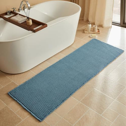 Triohero Waffle Runner Rug Bathroom, Long Boho Bath Mat, 24x72 Denim Blue