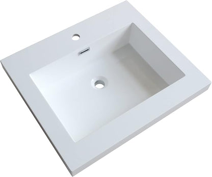 Dowell 25" Bathroom Sink,Single Bowl Vanity Basin,Rectangular Drop-In Bathroom Sink with Overflow,White-000 2522BP