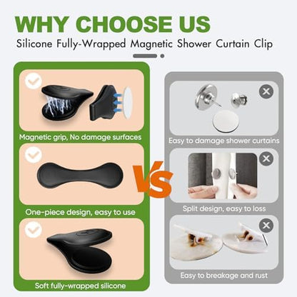 4-Pack Magnetic Silicone Shower Curtain Clips, Keep Liner Closed, Black