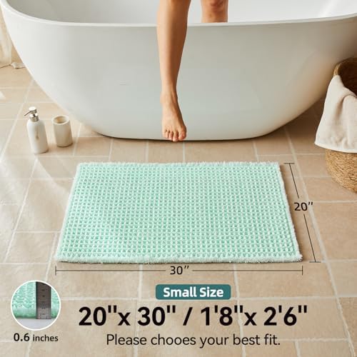 Triohero Waffle Bath Mat, Boho Bathroom Rugs Non Slip, 20x30 Sea Foam Blue