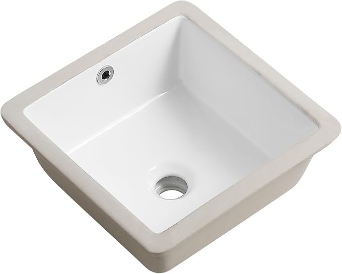 14 Inch Small Undermount Bathroom Sink White Square,Overflow Type | Ceramic Under Counter Bathroom Sink for Cabinet Porcelain Vanity Sinks(13.8"x13.8")