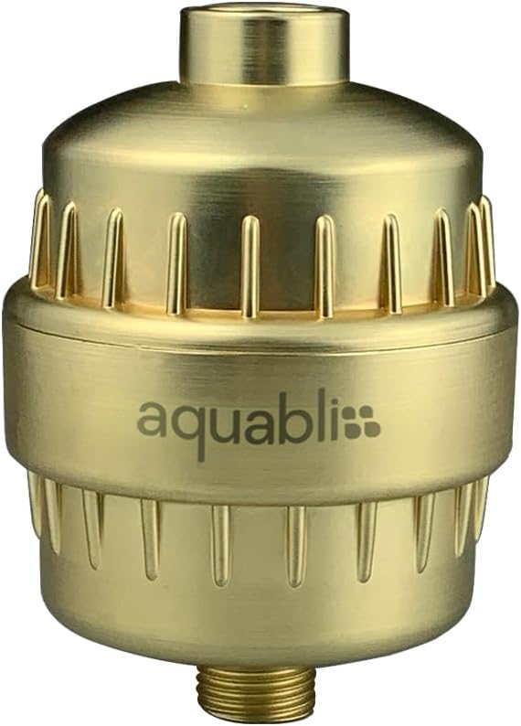 Aquabliss SF100 Daily Revitalize Shower Filter - Matte Gold | Reduces chlorine, sediment & heavy metals. Vitamin C infusion designed for sensitive, eczema-prone skin. No tools needed