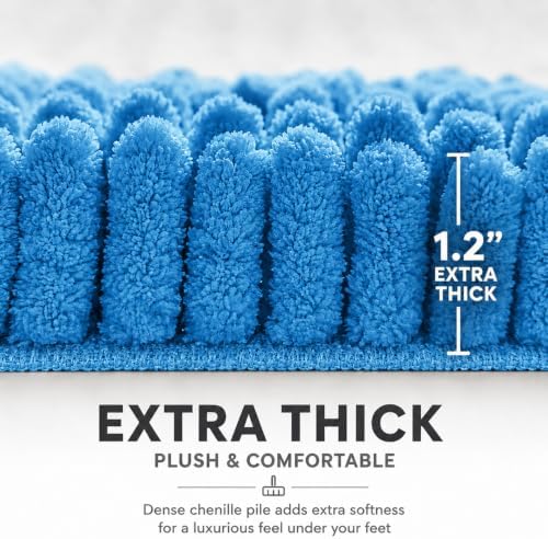 Bathroom Rugs Sets 2 Piece,Super Absorbent Soft,Thick,Machine Washable Chenille Bath Mat,Non Slip Toilet Floor Rug,Bath Mats for Bathroom,20x32 Plus 20x20 U Shape,Calm Blue