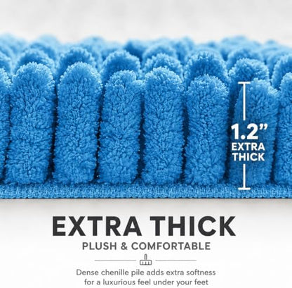 Bathroom Rugs Sets 2 Piece,Super Absorbent Soft,Thick,Machine Washable Chenille Bath Mat,Non Slip Toilet Floor Rug,Bath Mats for Bathroom,20x32 Plus 20x20 U Shape,Calm Blue