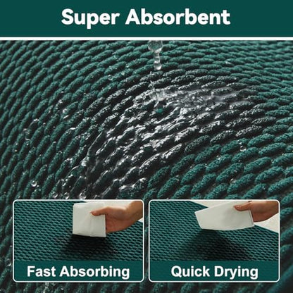 Triohero Bathroom Rugs Non Slip Washable, Super Absorbent Thin Bath Mat Quick Dry Low Pile Bathroom Rug, Dark Green 24"x36"