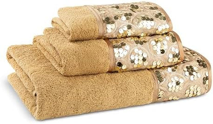 Zahari Home Sinatra Modern Bathroom Towel Set - 3 Piece Luxury Contemporary Decor Bling Champagne Gold Bath Towel Set Soft, Plush and Highly Absorbent