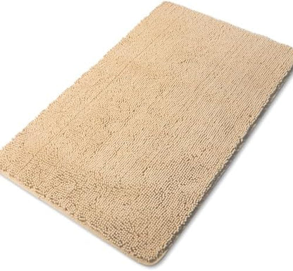 Yeaban Chenille Ivory Cream Bathroom Rug 30"x50",Non-Slip Rubber Backing