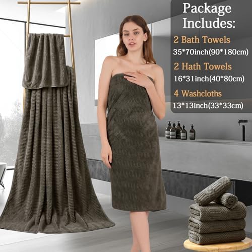 8 Piece Bath Towel Set-2 Oversized Bath Sheets(35"x70"),2 Hand Towels,4 Washcloths-Extra Large Microfiber Towel Sets,Less Lint Highly Absorbent & Quick Dry Bath Towels for Bathroom Gym Pool,Brown
