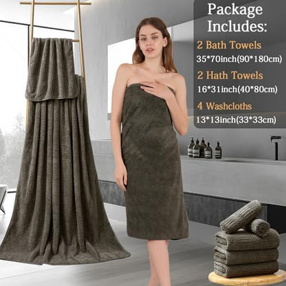 8 Piece Bath Towel Set-2 Oversized Bath Sheets(35"x70"),2 Hand Towels,4 Washcloths-Extra Large Microfiber Towel Sets,Less Lint Highly Absorbent & Quick Dry Bath Towels for Bathroom Gym Pool,Brown