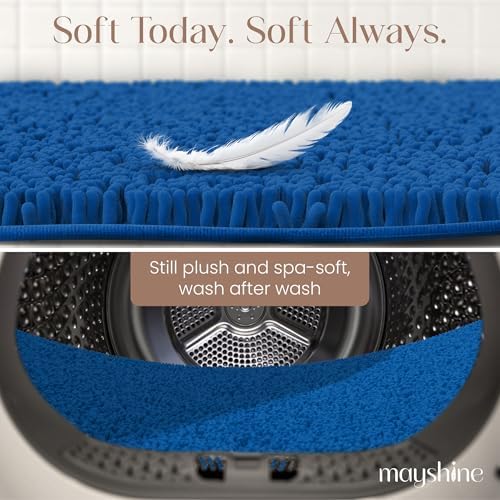 MAYSHINE Chenille Plush Runner Rug, Dark Blue, 71x31 in, Machine Washable, Non-Slip Door Mat, Bath Mat with Water Absorbent Quick Drying Microfiber Shag Carpet