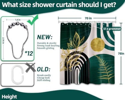 Emerald Green and Gold Extra Long Shower Curtain, Tall 72X78 in