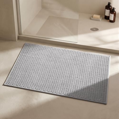 Triohero Bathroom Rugs Non Slip Washable, Super Absorbent Thin Bath Mat Quick Dry Low Pile Bathroom Rug, Light Grey 24x36