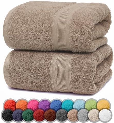 Pack of 2 Bath Towels - 100% Cotton, 500 g/m² - Soft, Absorbent & Durable - for Home, Sauna & Travel - 27 x 54 in (Sand)