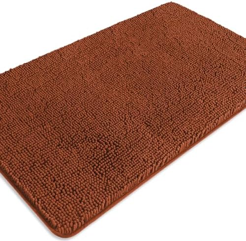 Rust Bathroom Rugs – Absorbent and Washable Bath Mat, Non-Slip, Thick Soft Chenille Bath Rugs for Bathroom Floor, Shower, Sink - 26" x 44"