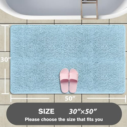 Bathroom Rugs 30 x 50 Inch – Extra Large Bath Mat | Absorbent and Washable Thick Chenille Bath Rugs Non-Slip Runner Rug for Bathroom, Shower, Tub(Light Blue)