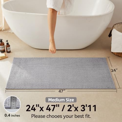 Triohero Bathroom Rugs Non Slip Washable, Super Absorbent Thin Bath Mat Quick Dry Low Pile Bathroom Rug, Light Grey 24x47