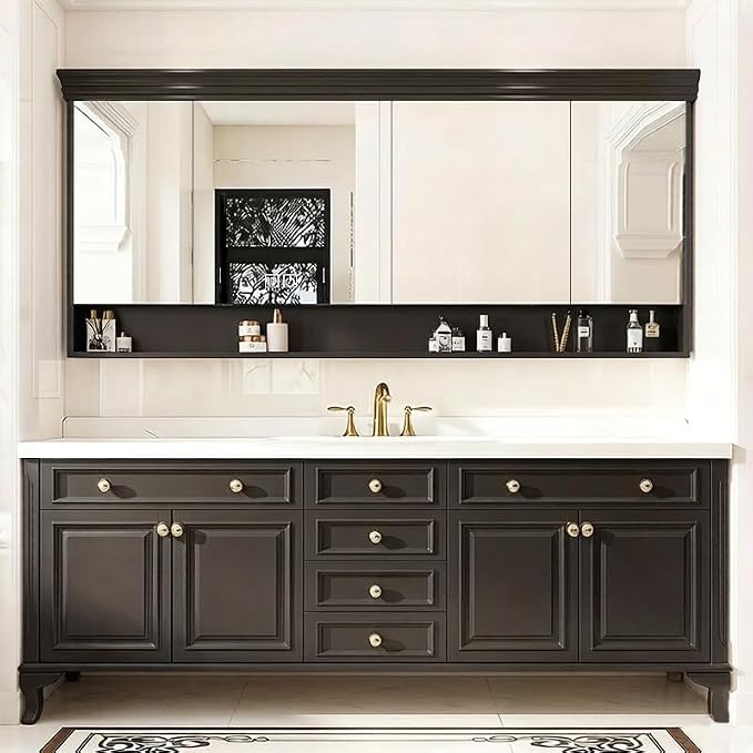 48-92IN Single/Double Sink Bathroom Vanity, Defogging Smart Mirror, Modern American Free Standing Vanity with Bathroom Cabinet