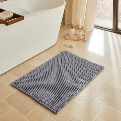 Triohero Waffle Bath Mat, Boho Bathroom Rugs Non Slip, 24x36 Dark Grey