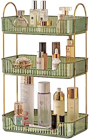 Akinbas 3 Tier Bathroom Organizer Countertop Makeup Perfume Tray Skincare Organizer for Bathroom Dresser Vanity (Green)