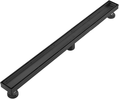 Linear Shower Floor Drain, Black 32 Inch 304 Stainless Steel Bathroom Drains Kit, Rectangular Shower Trench Drain with Reversable Tile-in Pattern Drain Cover & Hair Catcher