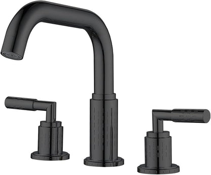 Bathroom Basin Mixer Faucet 3 Hole Brass Swivel Hot and Cold Water-Black