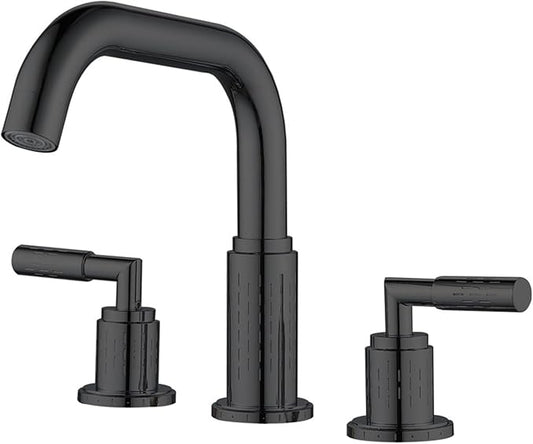 Bathroom Basin Mixer Faucet 3 Hole Brass Swivel Hot and Cold Water-Black